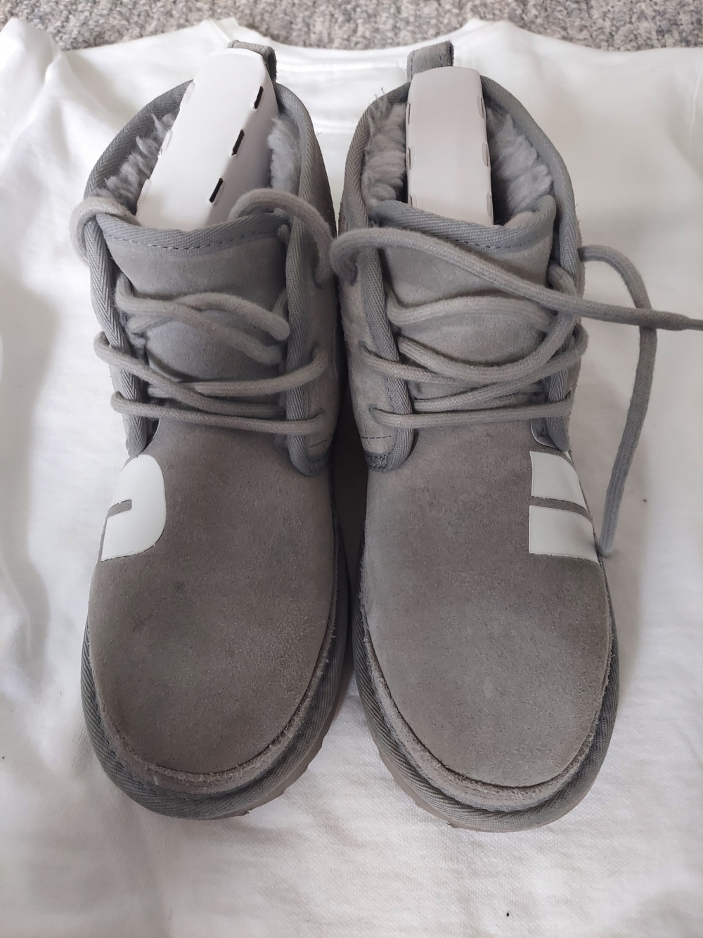 UGG Kids Grey Suede Lace-Up Boots With Box